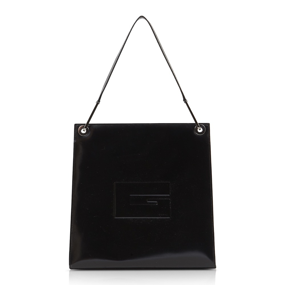 Gucci black leather G logo tote